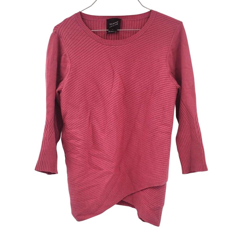 ANDREA JOVINE Pink Ribbed 3/4 Sleeve Top Womens Size Small S